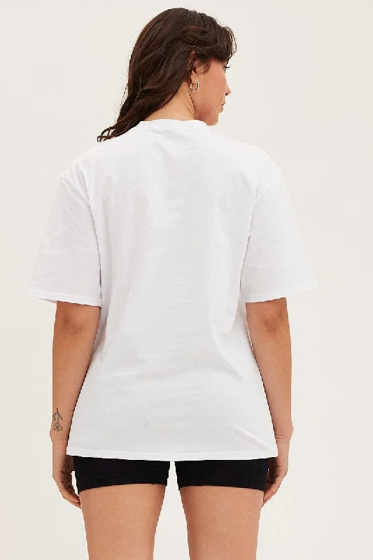 White Short Sleeve Graphic Tee Cotton Jersey