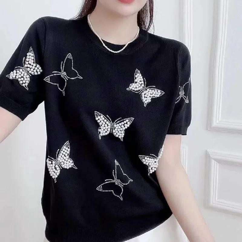 Women Short Sleeve Casual Knitted Shirts & Tops