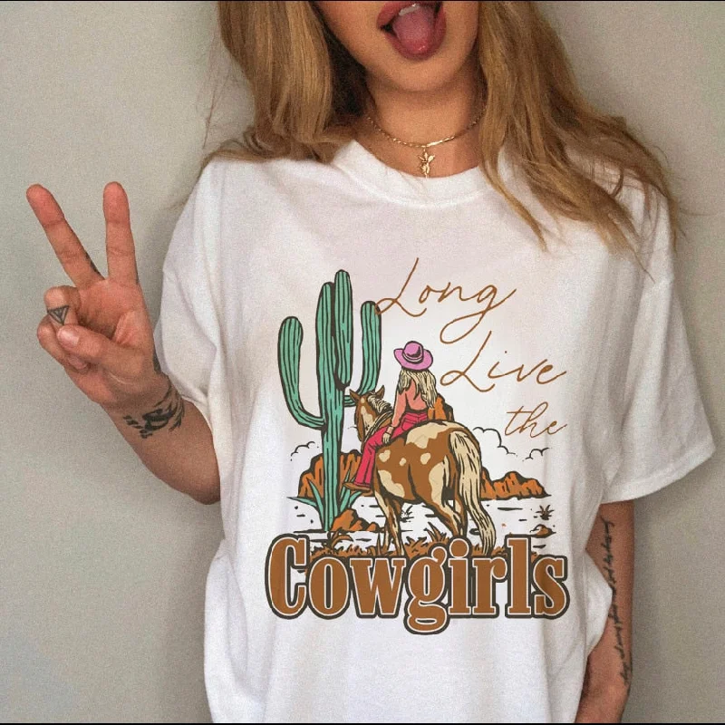 FashionSierra - Women's T-shirt Western Cowboy Cartoon Letter Print Funny Cute Short