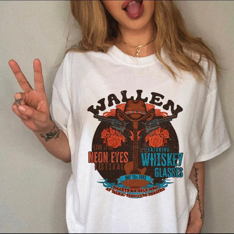 FashionSierra - Women's T-shirt Western Cowboy Cartoon Letter Print Funny Cute Short