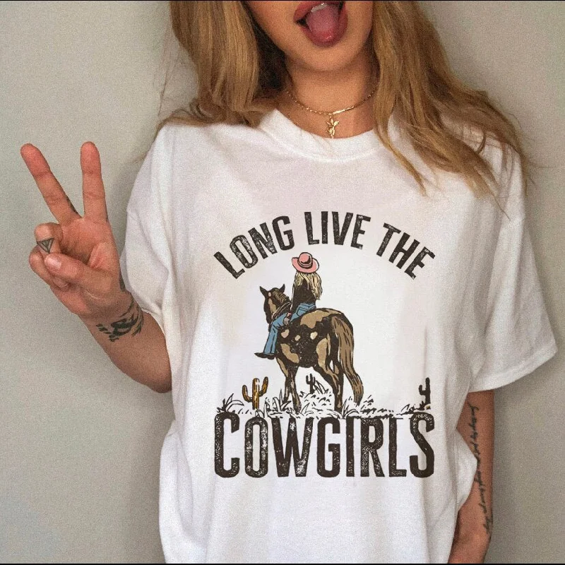 FashionSierra - Women's T-shirt Western Cowboy Cartoon Letter Print Funny Cute Short