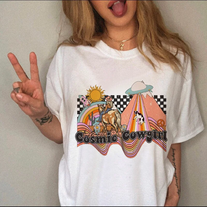 FashionSierra - Women's T-shirt Western Cowboy Cartoon Letter Print Funny Cute Short