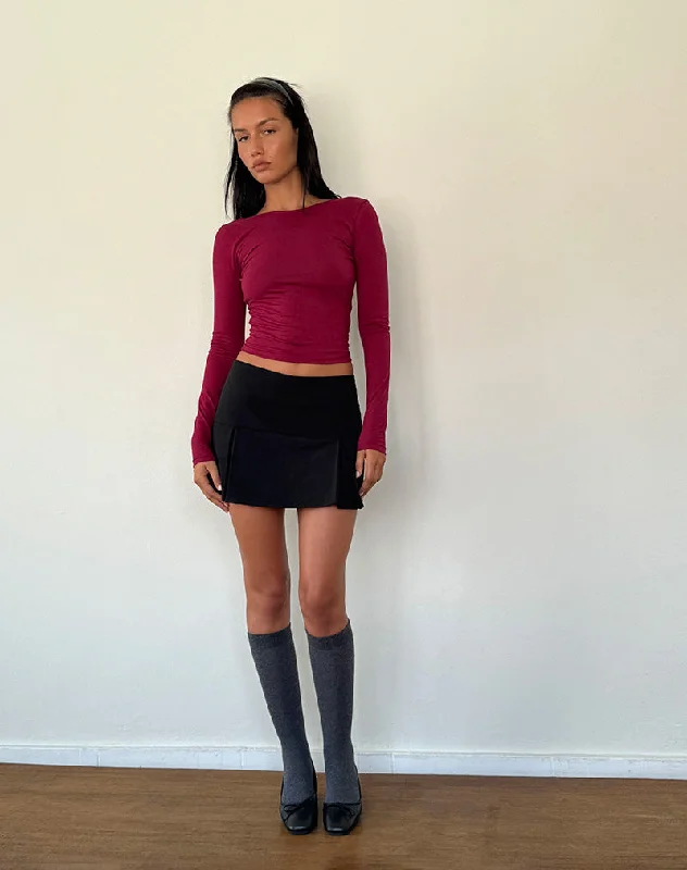 Xiabon Backless Long Sleeve Top in Burgundy