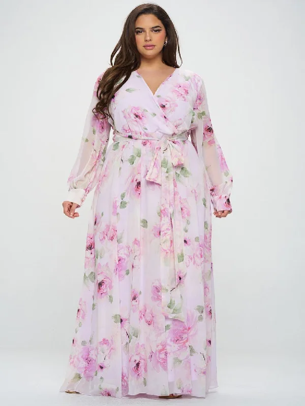 Abigail Plus Size Chiffon Maxi Dress in Lilac