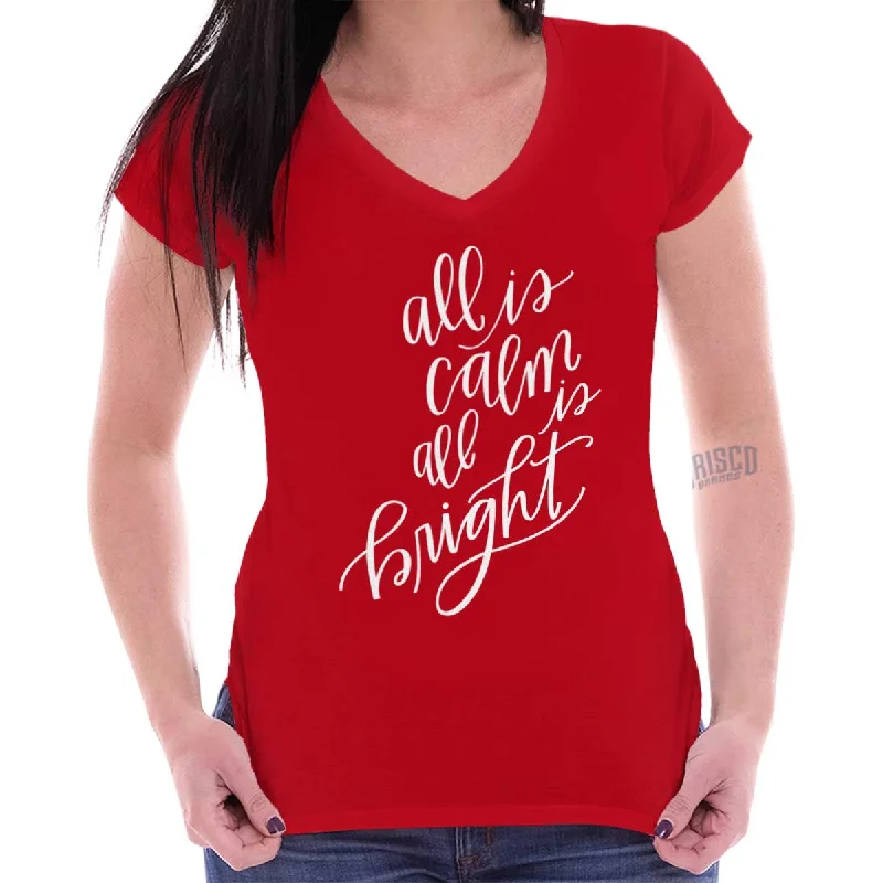 All Is Calm Christmas Junior Fit V-Neck T-Shirt