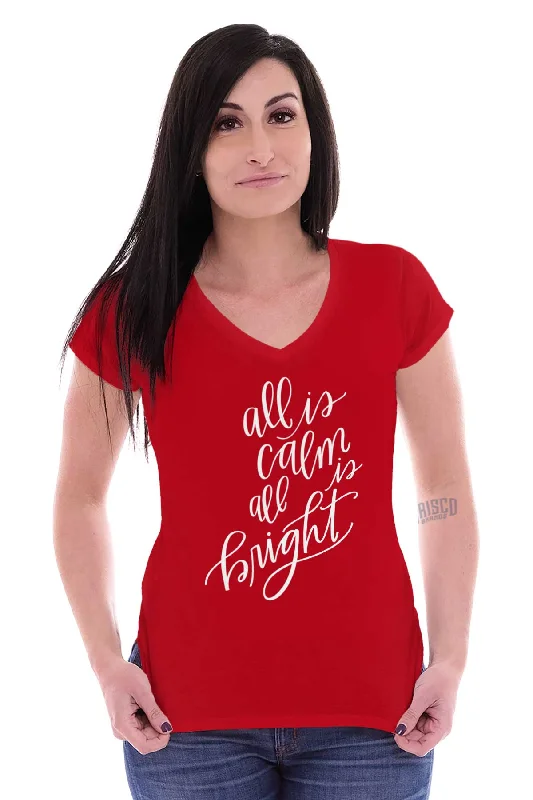 All Is Calm Christmas Junior Fit V-Neck T-Shirt