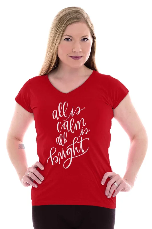 All Is Calm Christmas Junior Fit V-Neck T-Shirt