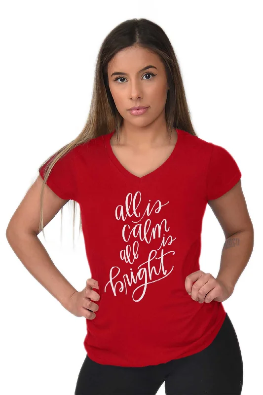 All Is Calm Christmas Junior Fit V-Neck T-Shirt