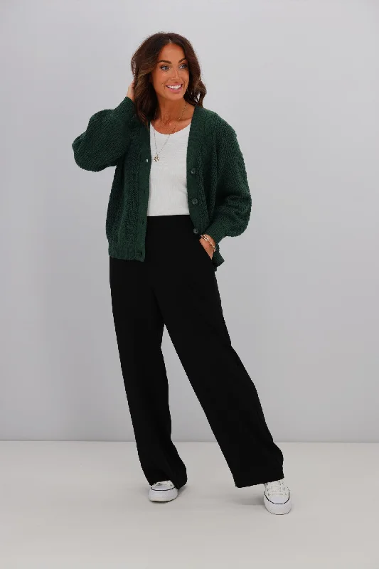 Alpine By Shine On Camille Merino Cable Knit Cardigan Forest