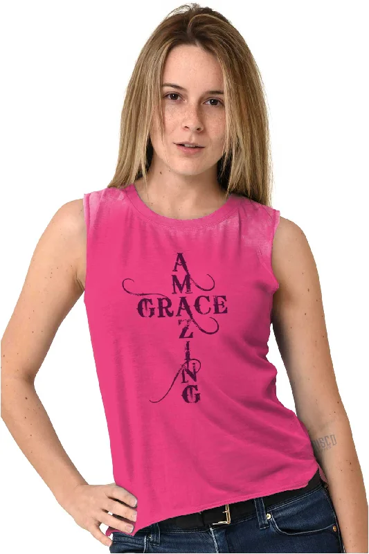 Amazing Grace Script Junior Muscle T-shirt