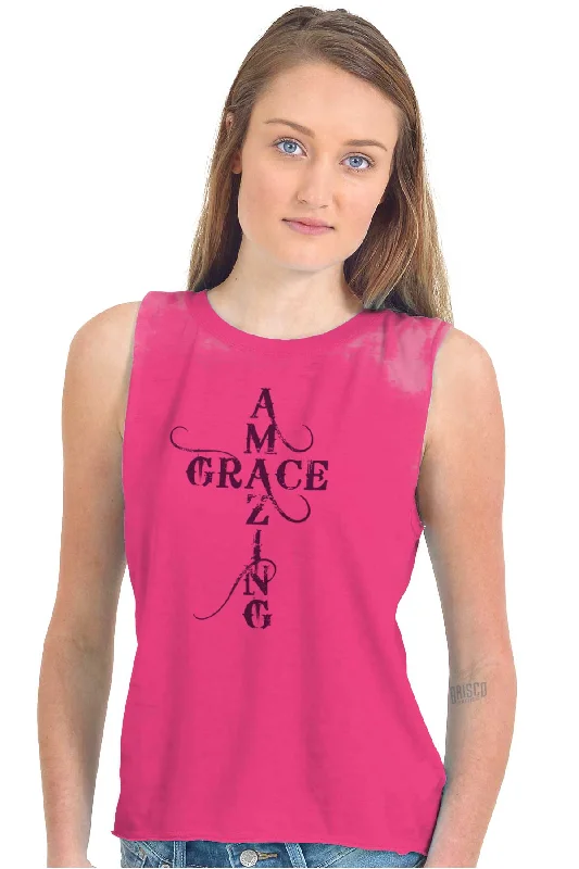 Amazing Grace Script Junior Muscle T-shirt