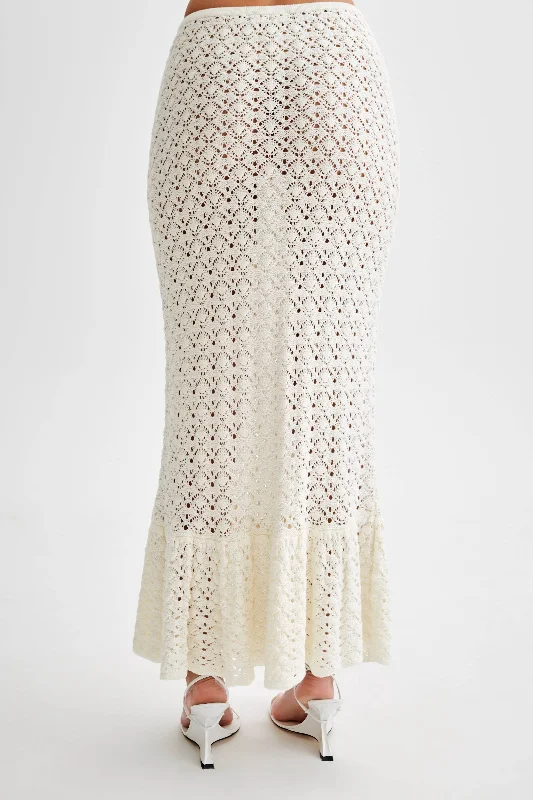 Anais Frill Knit Midi Skirt - Ivory