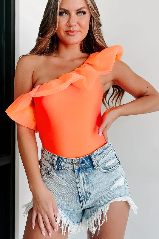 Artfully Done Ruffled One Shoulder Bodysuit (Orange)