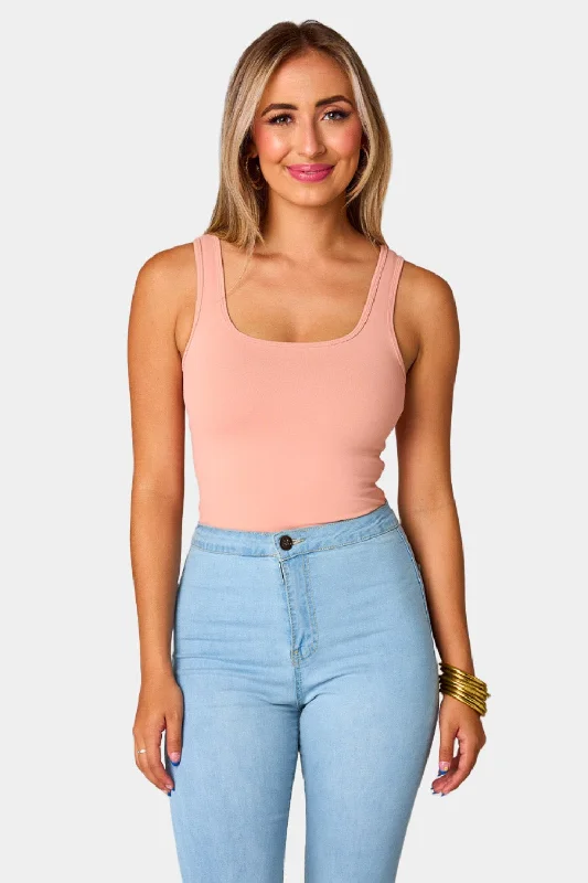 Basic B Scoop Neck Bodysuit - Blush