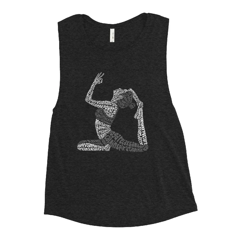 Beautiful Yoga Pose w/ Yoga Words - Ladies’ Muscle Tank  - Black