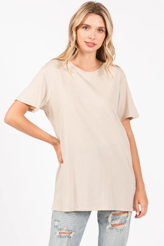 Beige Basic Maternity Tee