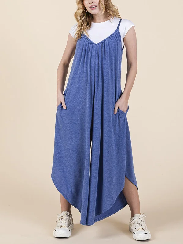 Bentley Plus Size Wide Leg Jumpsuit in Denim Blue