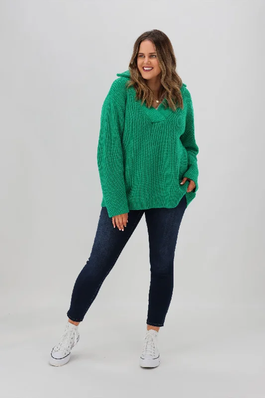 Betty Basics Bordeaux Collar Knit Emerald Green