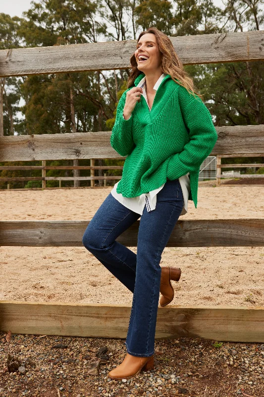 Betty Basics Bordeaux Collar Knit Emerald Green