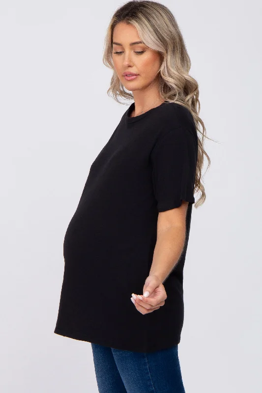 Black Oversized Short Sleeve Maternity Top