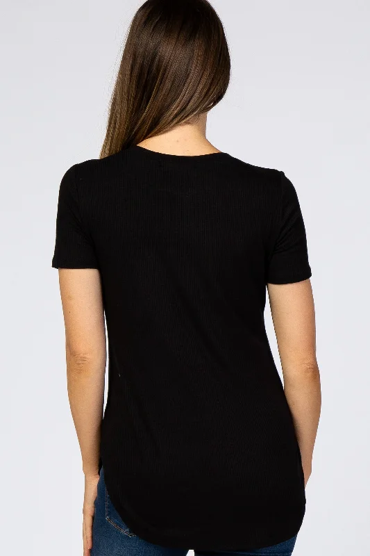 Black Ribbed Round Hem Maternity Top