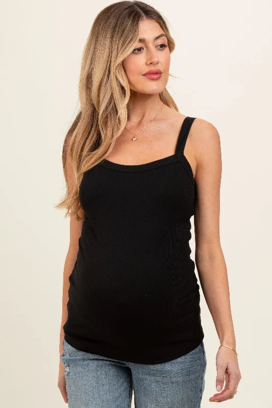 Black Ribbed Sleeveless Maternity Tank Top