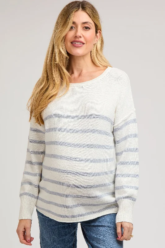 Blue Striped Cuff Maternity Sweater