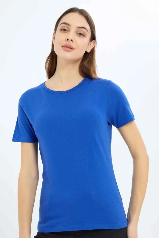 Women Blue Plain T-Shirt