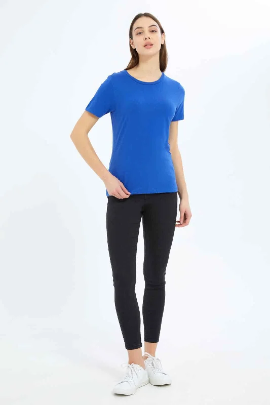 Women Blue Plain T-Shirt