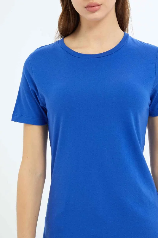 Women Blue Plain T-Shirt