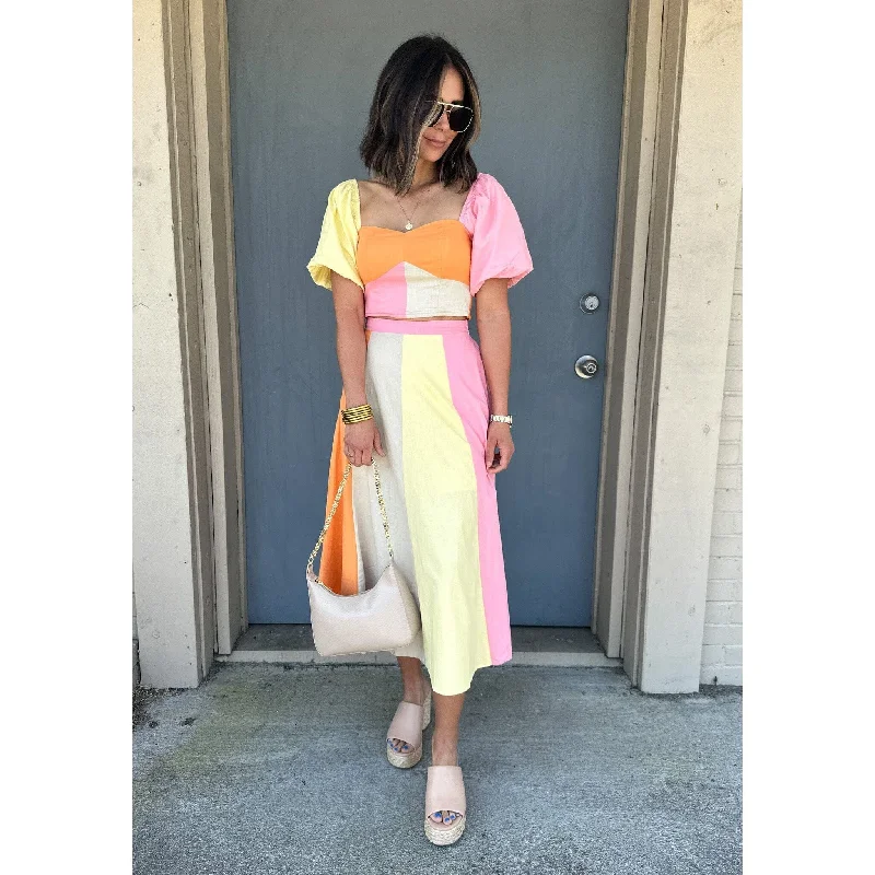 Cayo Coco Colorblock Linen Skirt