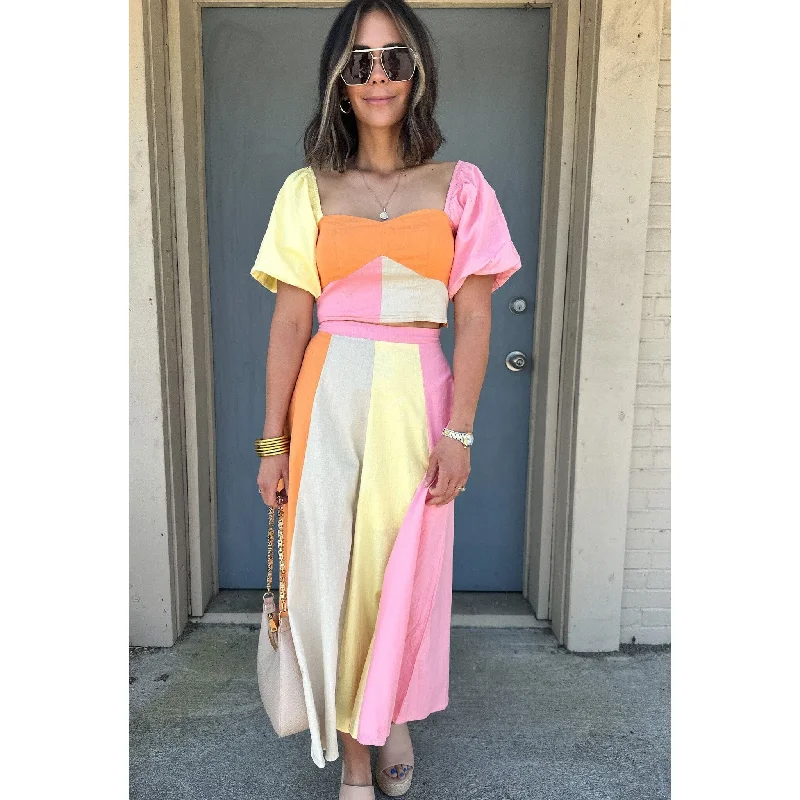 Cayo Coco Colorblock Linen Skirt