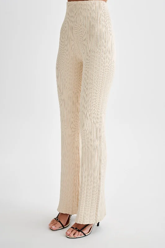 Chiara Straight Leg Rib Knit Pant - Cream