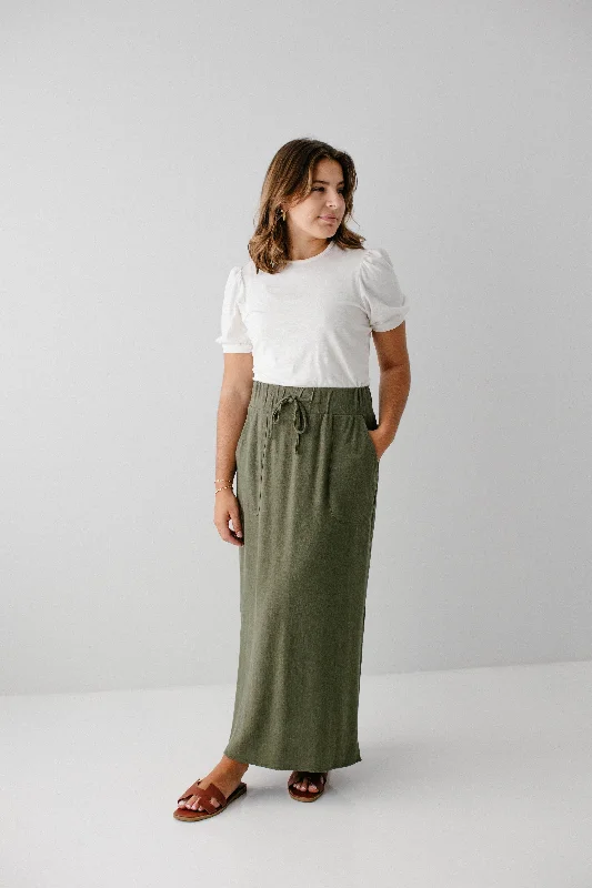 'Winslet' Waist Tie Maxi Skirt in Deep Olive