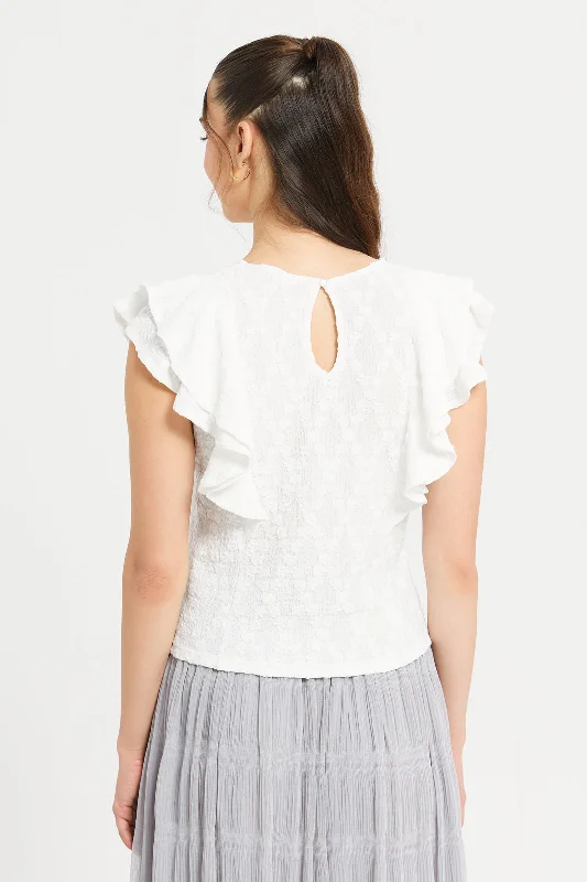 Women Cream Jacquard Top