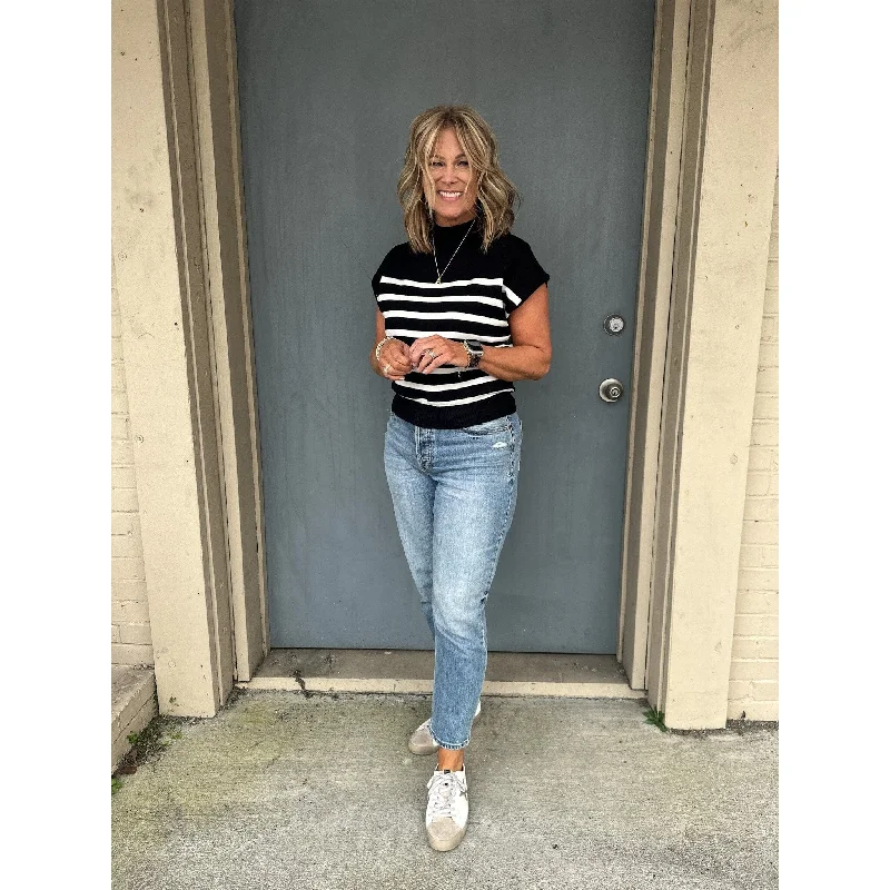 Delia Black and White Striped Top