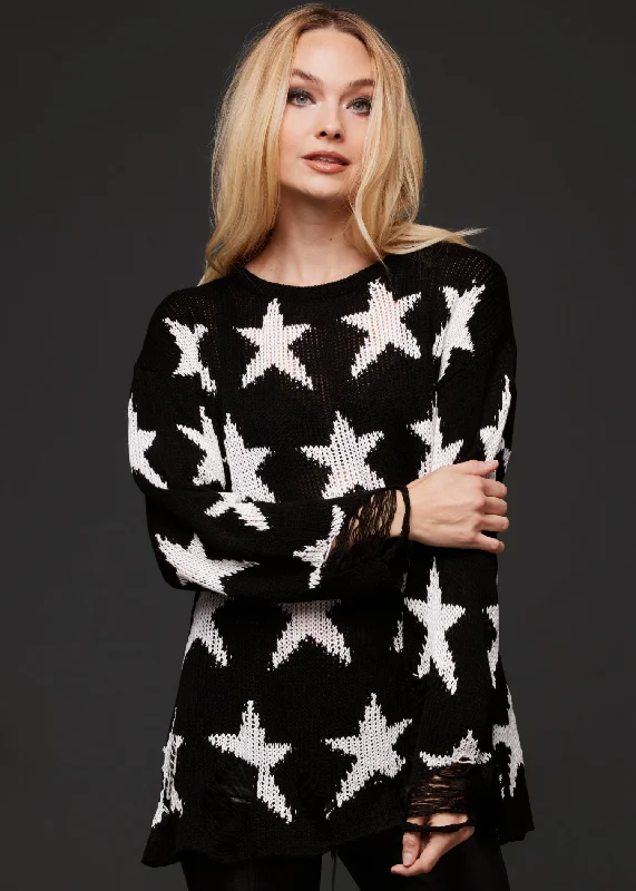 Supernova Long Sleeve Distressed Star Knit Sweater