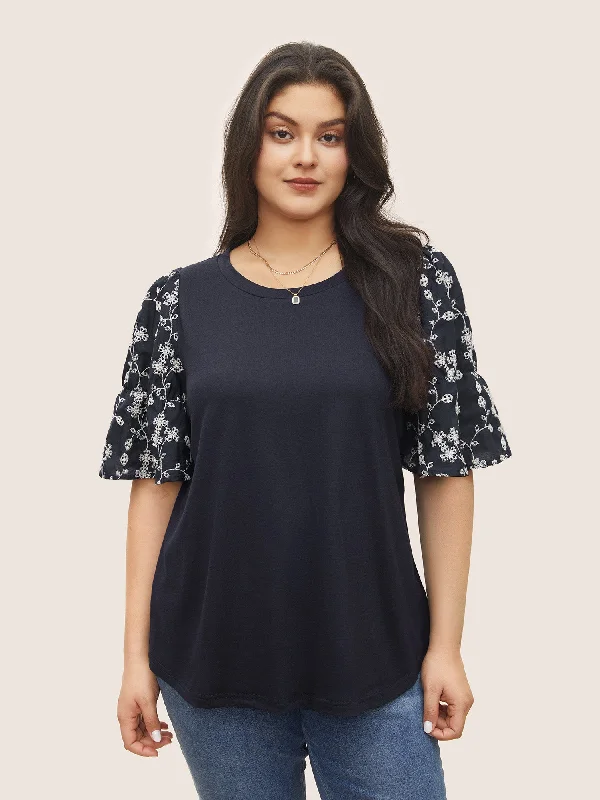 Ditsy Floral Patchwork Broderie Anglaise T-shirt