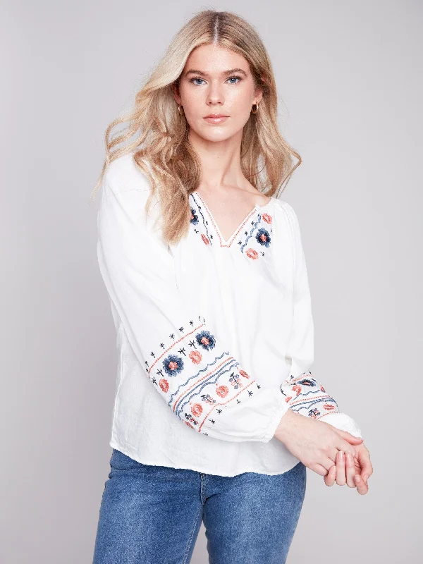 Embroidered Tencel Blouse - White