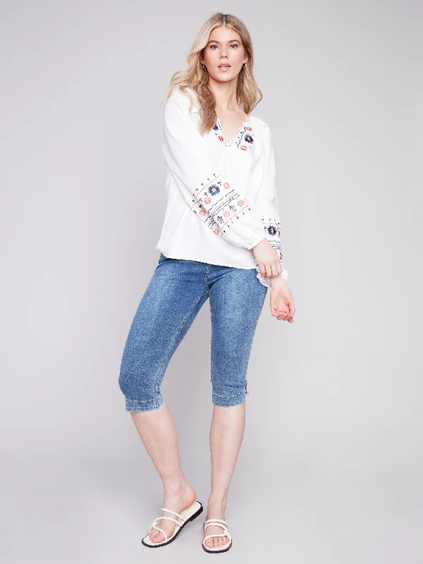 Embroidered Tencel Blouse - White