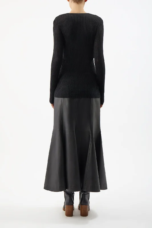 Emma Pointelle Knit Cardigan in Black Cashmere Silk