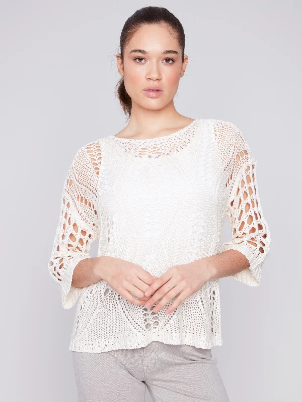 Fancy Stitch Crochet Sweater - Natural