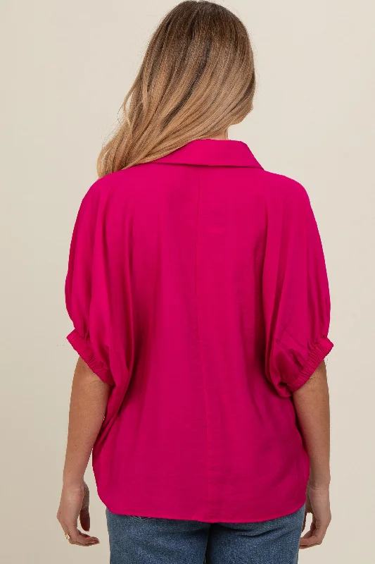 Fuchsia V-Neck Short Sleeve Maternity Top