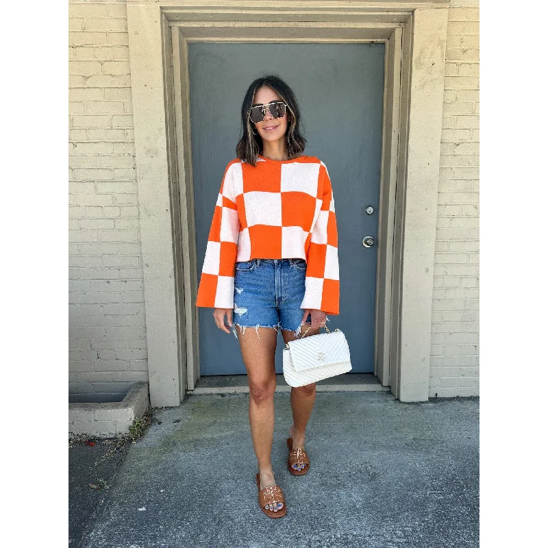 Get In Check Orange And White Checkered Top