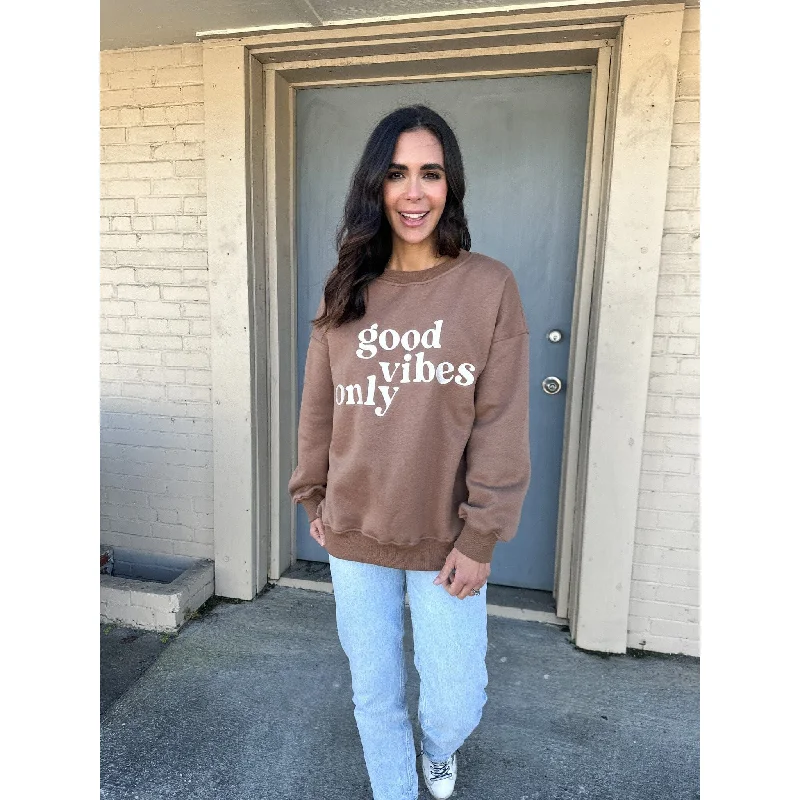 Good Vibes Embroidered Sweatshirt - Brown