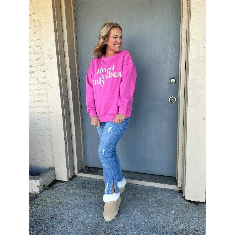 Good Vibes Embroidered Sweatshirt - Pink