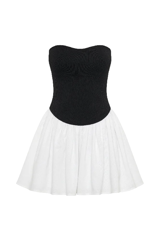 Hannah Knit And Linen Mini Dress - Black/White