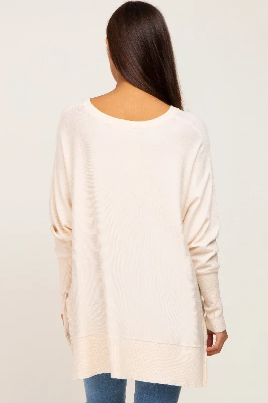 Ivory Dolman Sleeve Side Slit Maternity Sweater