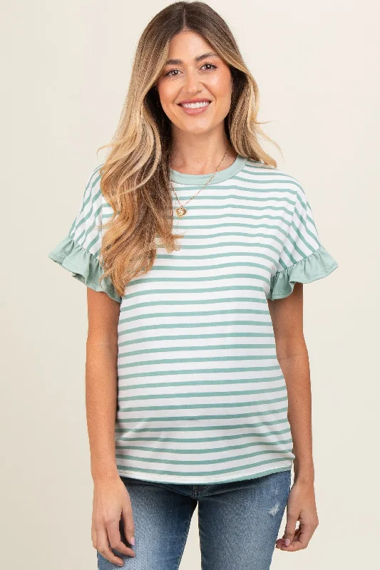 Jade Striped Ruffle Sleeve Maternity Top