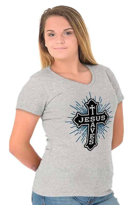 Jesus Saves Junior Fit V-Neck T-Shirt